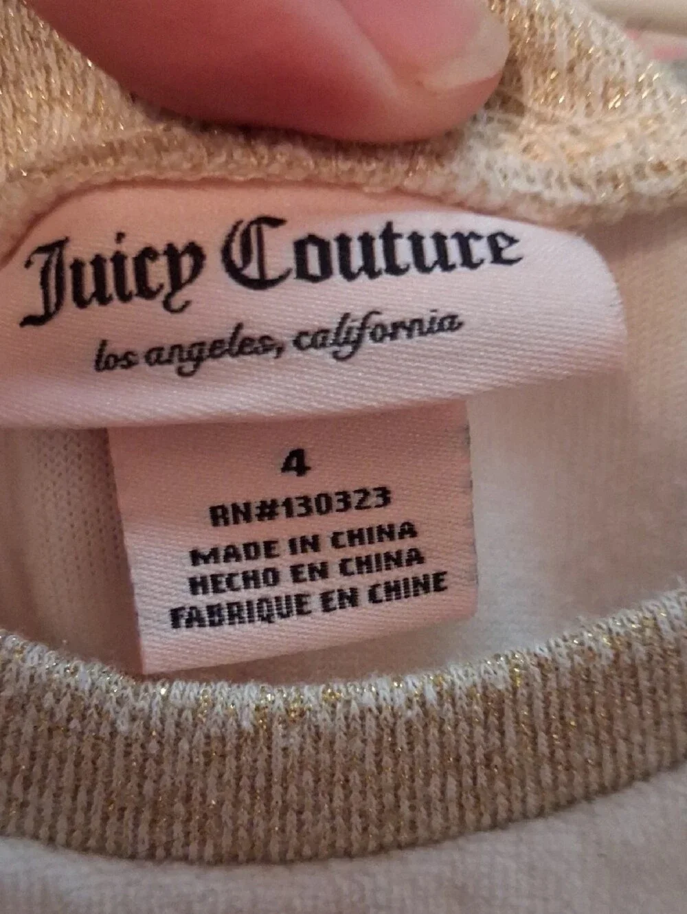 Juicy Couture White & Gold Girls Sweatshirt Dress/Top with Tulle Skirt Size 4
